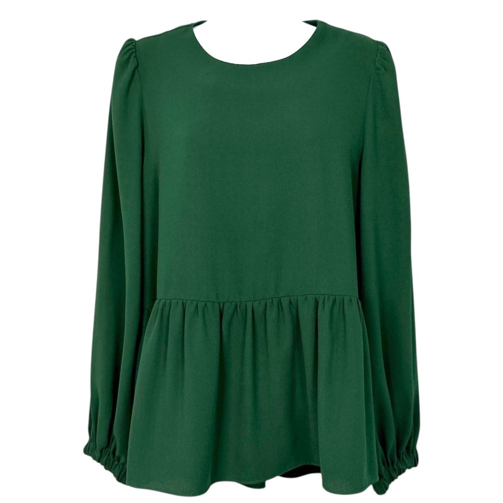 Pomander Place Peplum Top Sz M Hunter Green Cottage Dark Academia Romantic - Picture 2 of 8